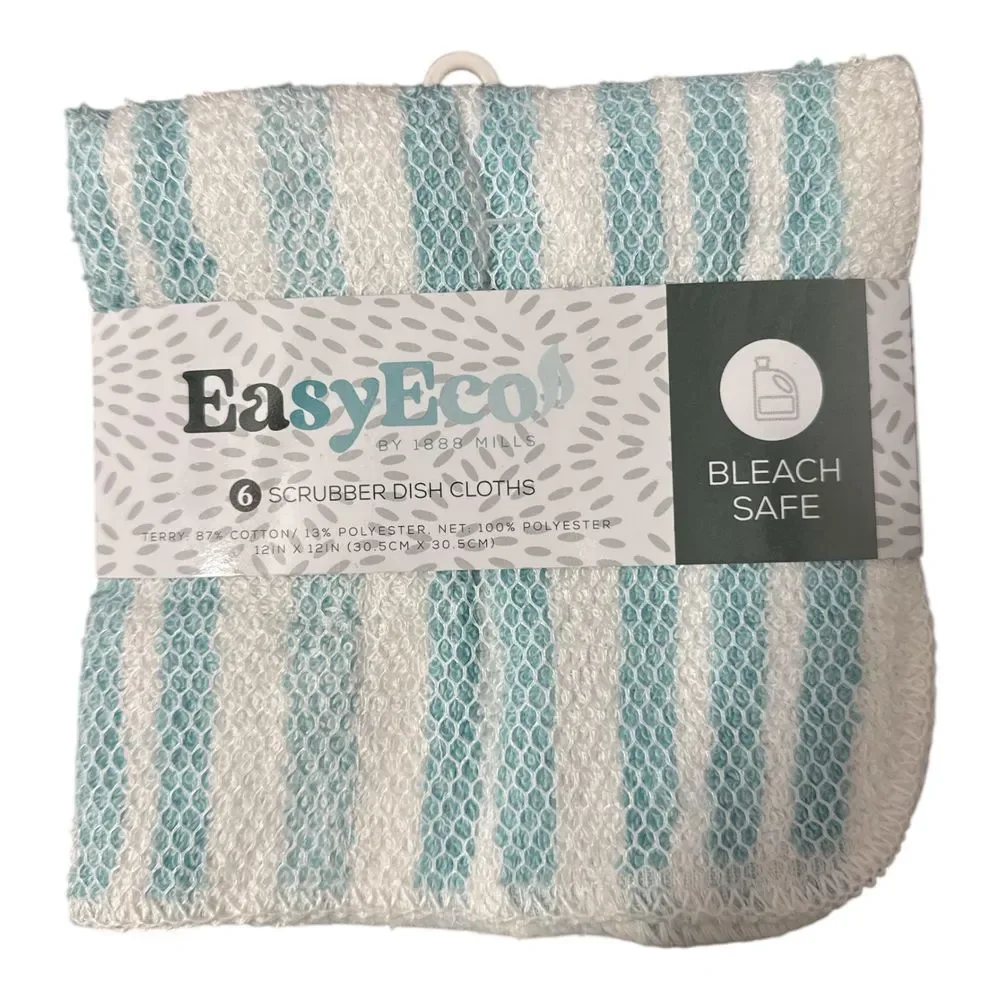 EasyEco Scrubber Dish‎ Cloths & Bar Mop Kitchen Towels Set Aqua Bleach Safe